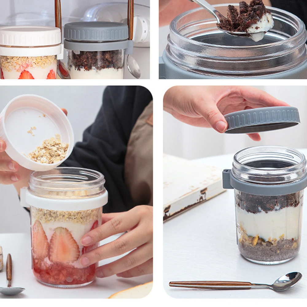 Overnight Oats Jars Milk Fruit Salad Food Storage Container Glass Breakfast Cup Mason Jars Kid Water Bottle Kitchen Item 5