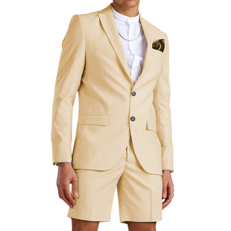 Casual Summer Light Blue Men Suit With Short Pants 2 Piece Groom Beach Tuxedos For Wedding Male Fashion Blazer