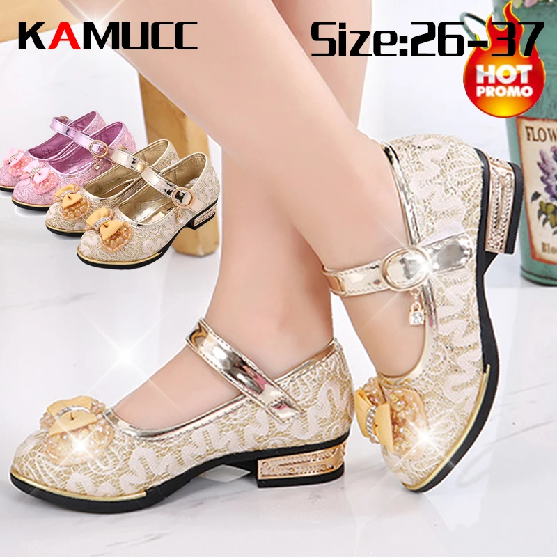 Kids Shoes Kids Wedding Dress Shoes Children Princess Shoes Bowtie Leather for Girls Casual Girls High Heels