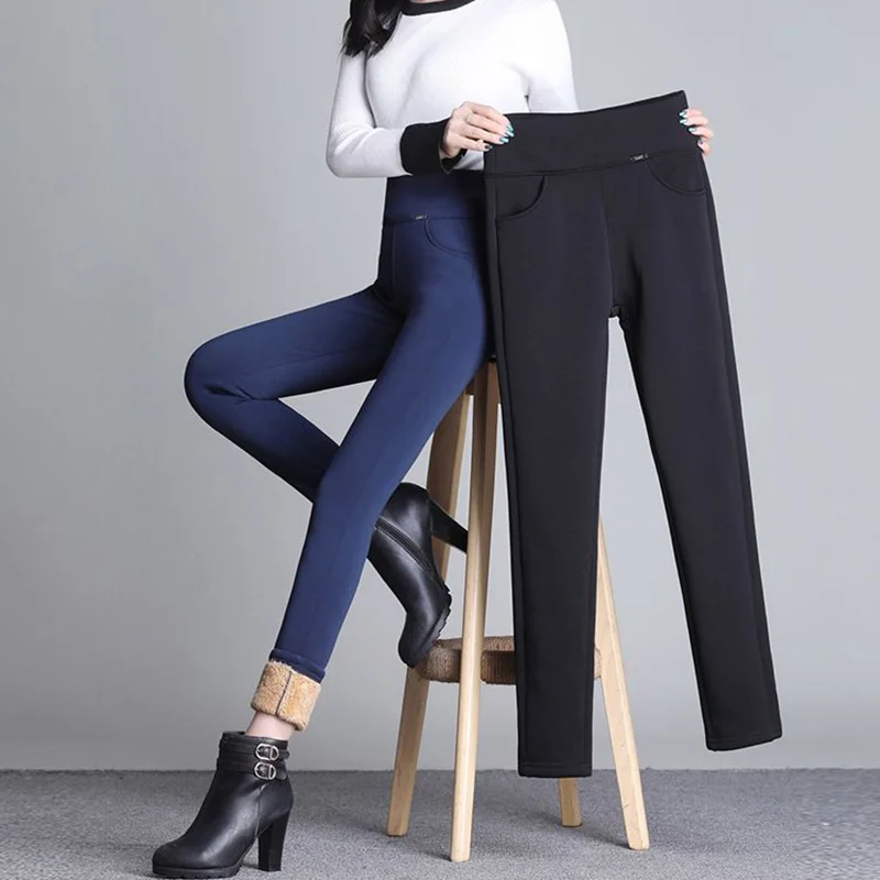 Oversize 6xl High Waist Stretch Lambswool Leggings Women Winter Add Velvet Casual Slim Pants Thick Plush Classic Skinny Pantalon