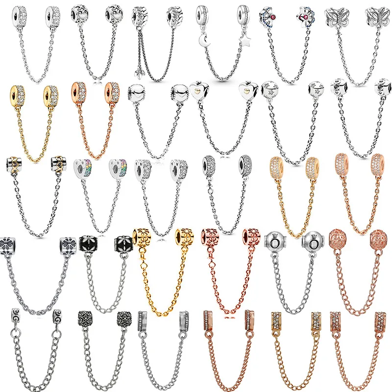 

2024 New Fashion Lock Moon Safety Chain Charm Beads fit Original Pandora Bracelets Keychain DIY Ornaments Jewelry Making Parts