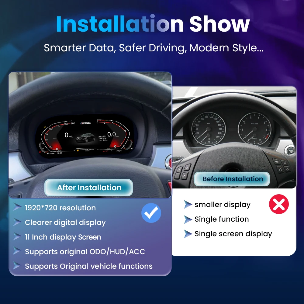 Panel de Instrumentos Digital LCD BONROAD 1920*720P para BMW Serie 3 E90 E91 E92 2005-2012, Velocímetro Virtual 2