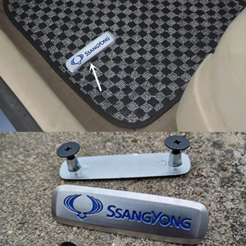 Car floor mats metal emblem For SsangYong Actyon Kyron Korando Stavic Rexton Sports Musso Rodius