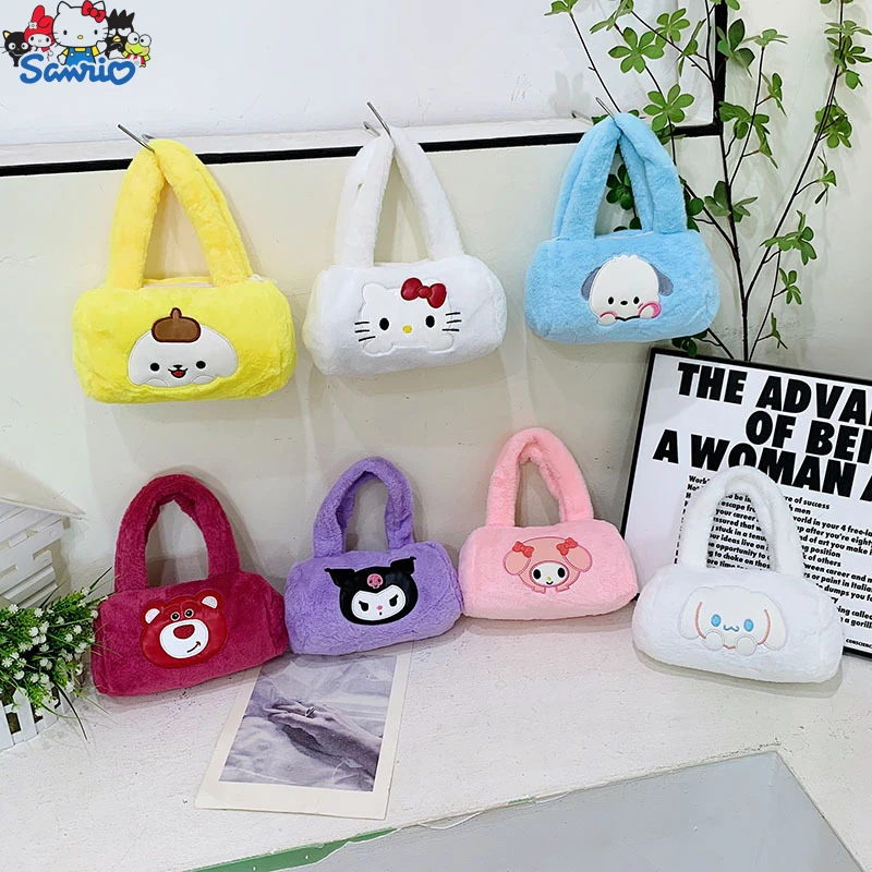 

Sanrio плюшевая сумка Kawaii Cinnamoroll Kuromi Melody мягкая сумка через плечо для девочек подарок на день рождения рюкзак портативная фотосумка