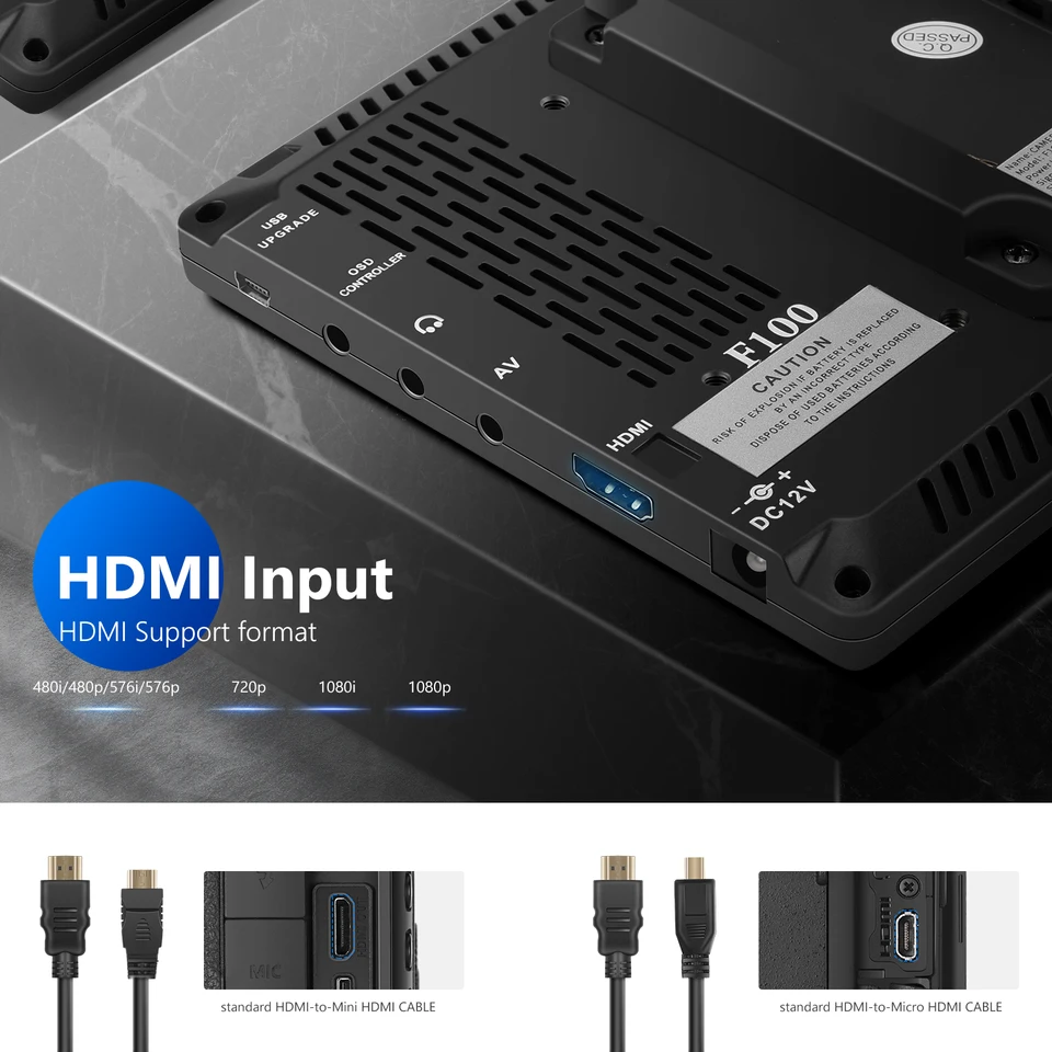 Neewer F100 7インチカメラフィールドモニターHDビデオアシストIPS