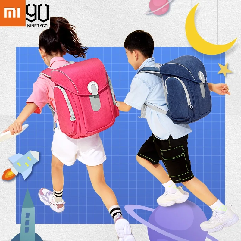 

New Xiaomi 90FUN Upgrade Children Lighten Backpack 6-12 years old Boys Girls Big Capacity Luminous Strips Waterproof School Bag