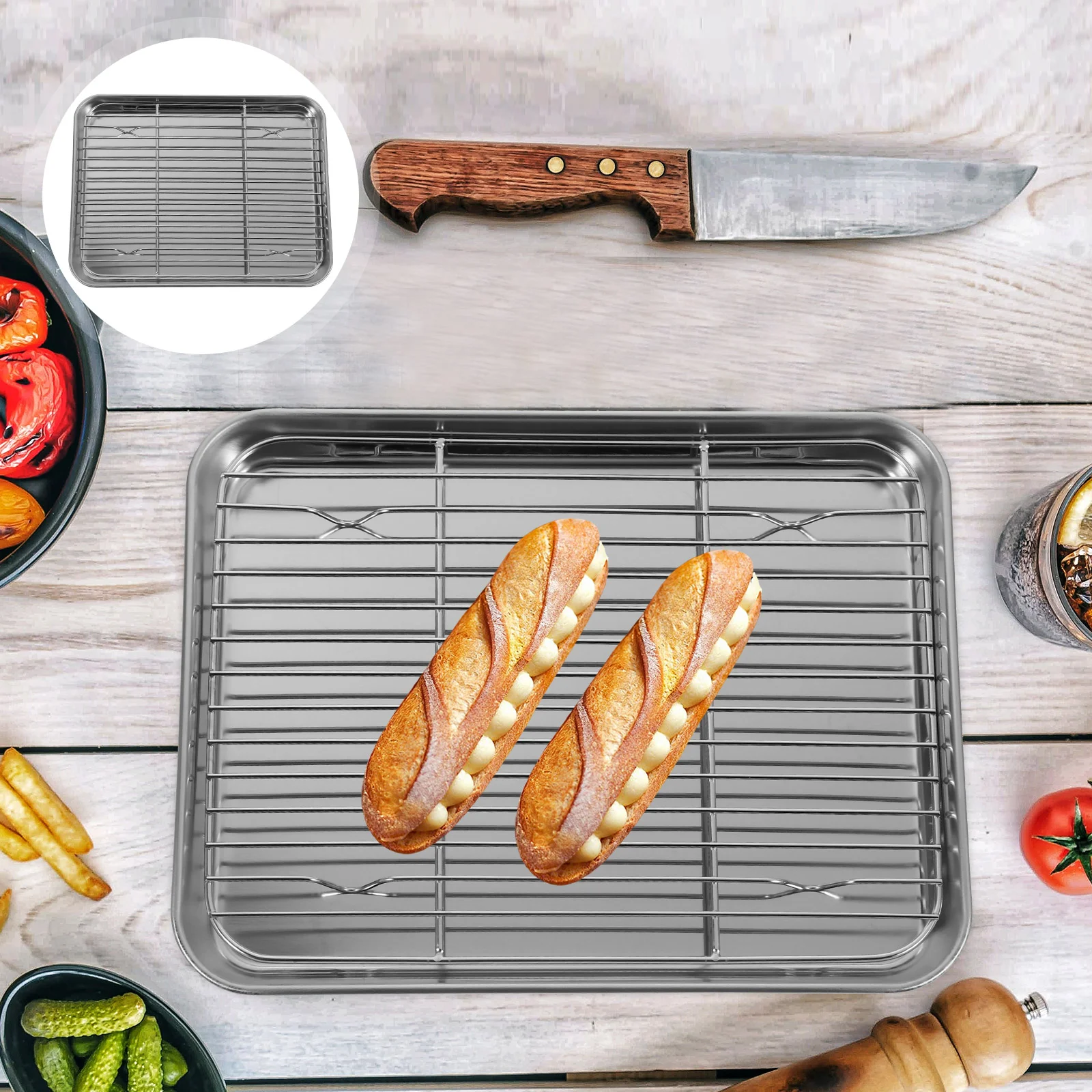 

2 Pieces/Set Cooling Rack Grill Pan Baking Tray with Wire Turkey Shopping Child