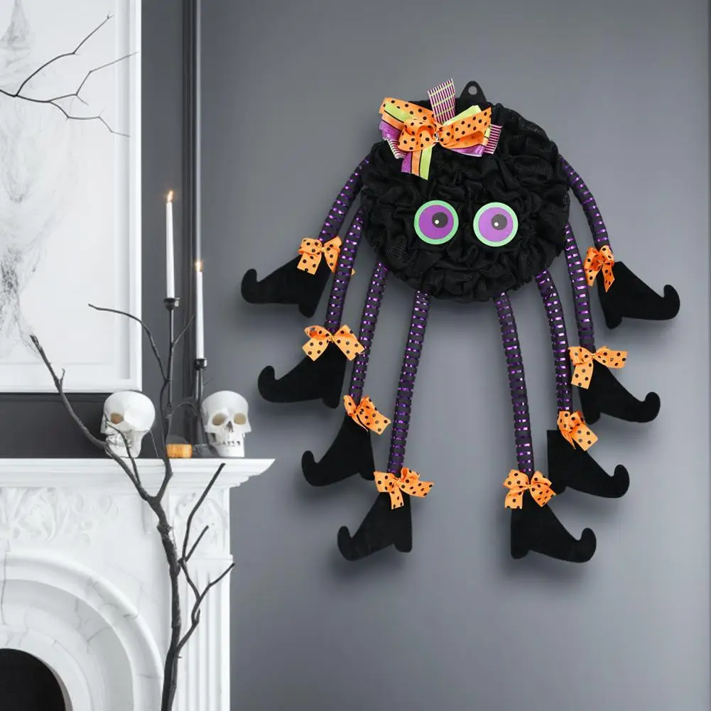 

Spider Decoration with Witch Legs Wall Hanging Spider Decor Spooky Halloween Spider Wreath with Witch Legs Dotted for Front