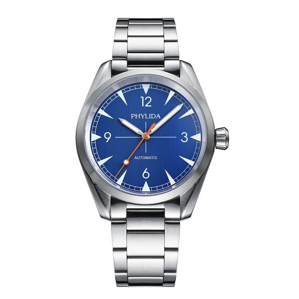 Phylida-自動巻き時計,機械式腕時計,青いダイヤル,n h38aムーブメント
