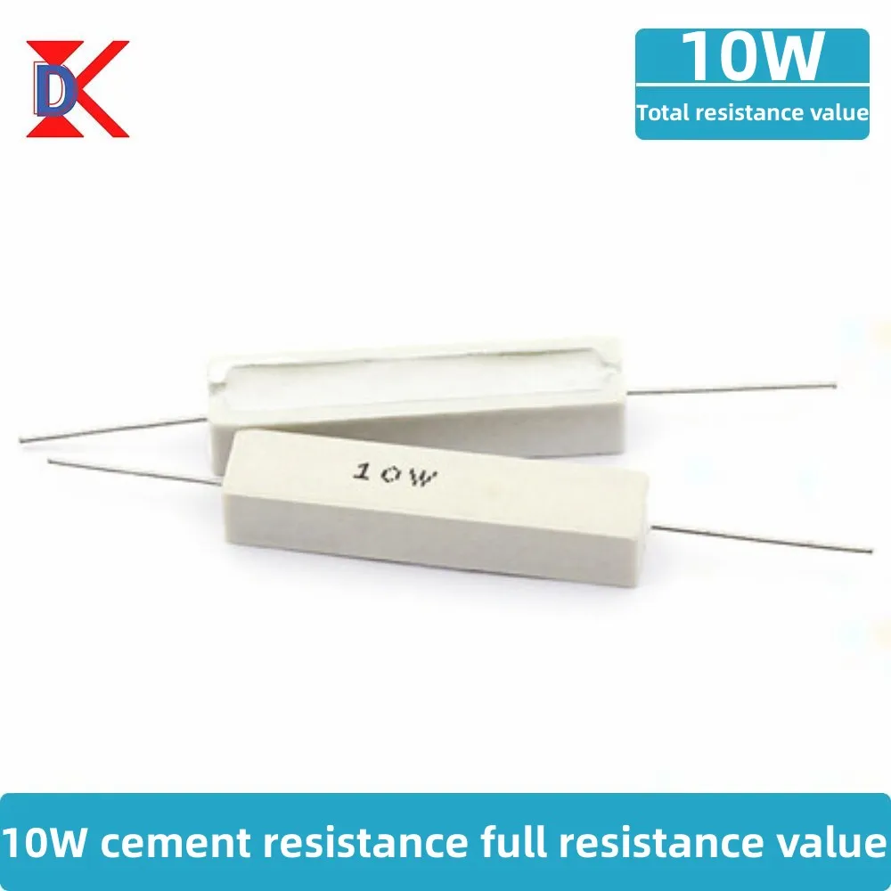 10Pcs 10W Ceramic Cement Resistor 5% 0.1R 0.22 0.33 0.5 Ohm 6.8K 0.25R 0.5R 3R 27R 12R 100R Non-inductive Resistors