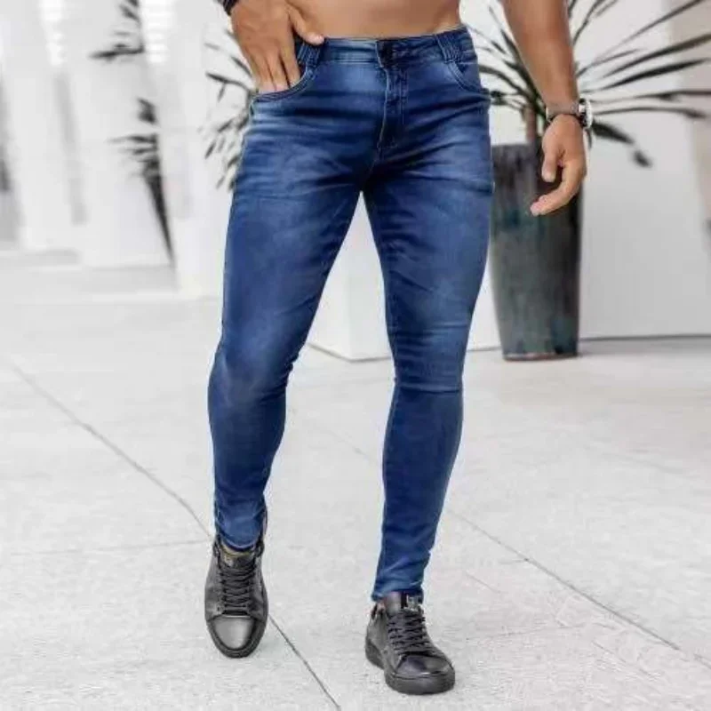 

Blue Skinny Jeans Men Trousers Fashion Mid Waist Slim Fit Strech Jeans Homme Causal Denim Pencil Pants Black Pantalones Hombre