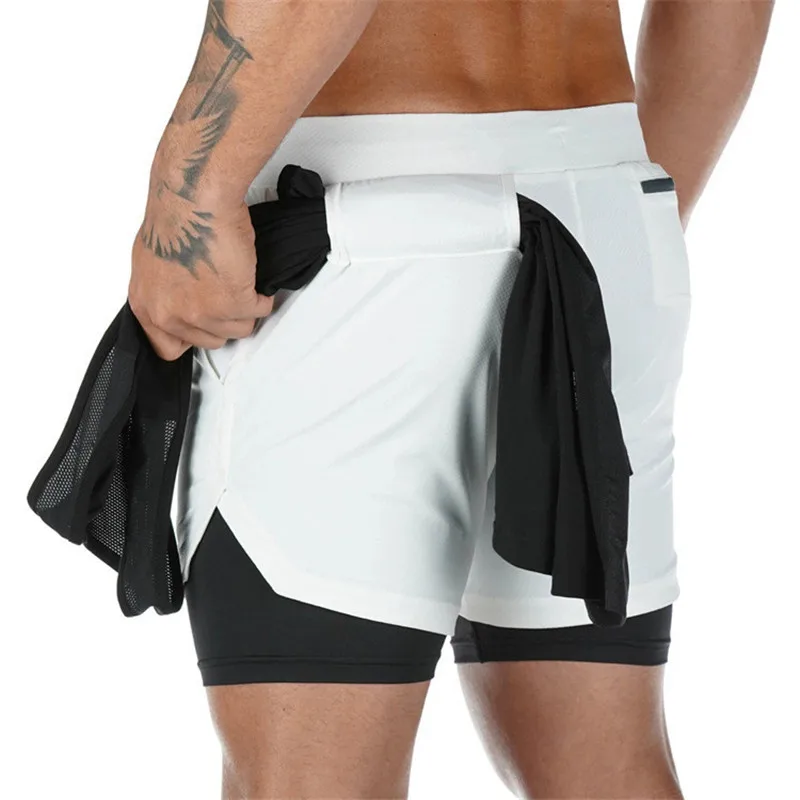 2 In 1 Running Shorts Mens Camo Gym Sports Shorts