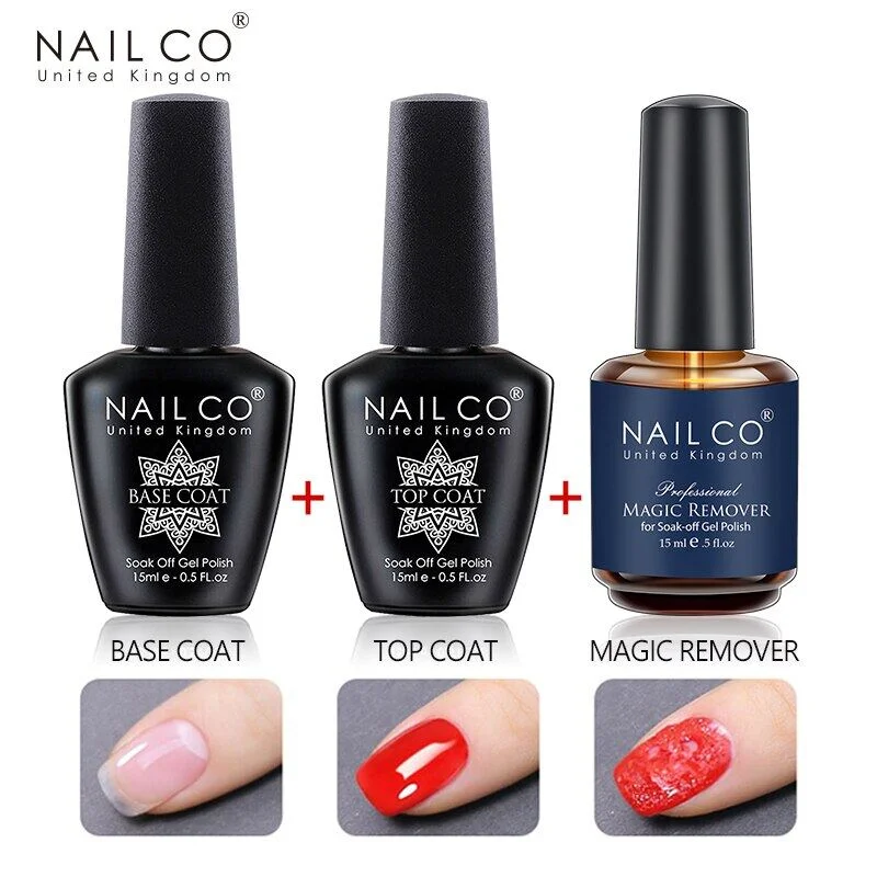 NAILCO 15ml Top Coat Base Coat Gel Nail Primer Gel Remover Nail Art Semi Permanent Lacquer Varnish Hybrid Nail Supplies 4