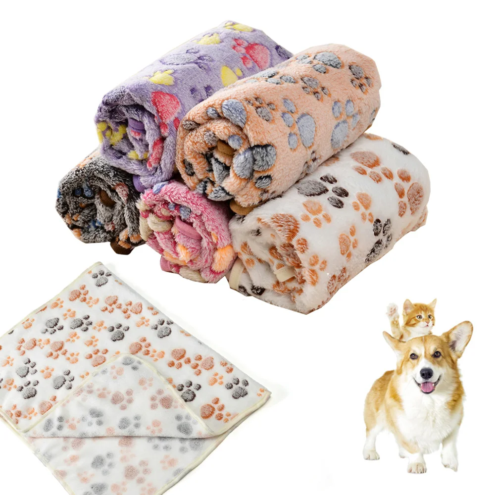 Autumn Winter Pet Dog Blanket for Small Medium Big Dogs Cats Warm Fleece Footprint Puppy Bed Mat Chihuahua Bulldog Pug Supplies