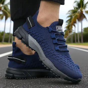 أحذية الجري للرجال أحذية رياضية خفيفة الوزن قابلة للتنفس في الهواء الطلق للرجال مصممة بشبكة رياضية برباط علوي أحذية تدريب رياضية للرجال