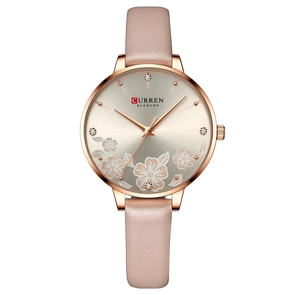 Quartz Watch Women's Brand Leather Quartz Watch Women's Luxury Design Clock Charm Flower Dial Relaxo Femino 9068