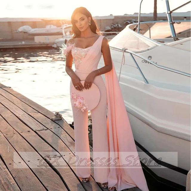 Pants Suit Light Pink Party Prom Gown 