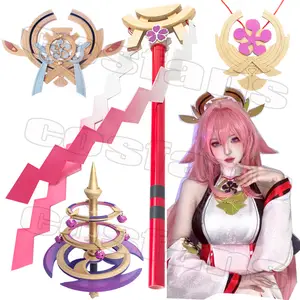 Finer Shop Cosplay Props Weapons, Genshin Impact Yae Miko Cosplay Weapons Sword, 50cm Genshin Yae Miko Cosplay Paper Charms Weapon Staff Halloween