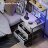 Nightstand Set of 2 with Charging Station and LED Lights,  Bedside Table 36.4 Inch ,  Side Table, Mesh Shelves with Hooks 4