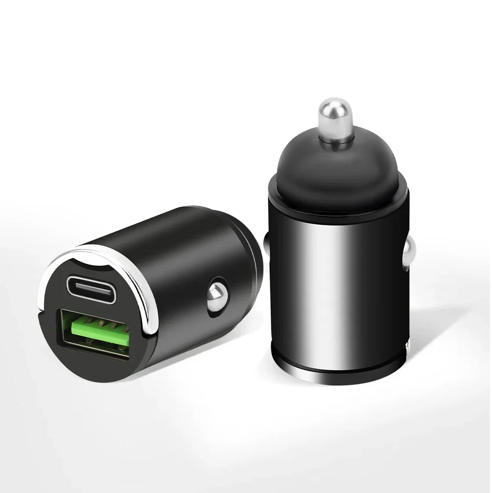 Compact USB/QC3.0 PD Fast Charging Car Charger Adapter 12-24V