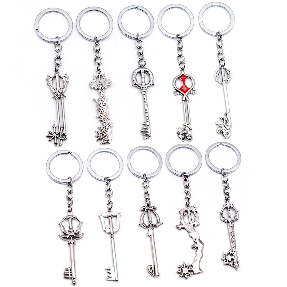 GameKingdomHeartsPendantKeychainSoraKeyKeybladeKeyChainKeyringForMensKeychain