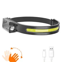 

COB LED Headlamp Sensor Headlight with Built-in Battery Flashlight USB Rechargeable Head Lamp Torch 5 Lighting Modes Work Light