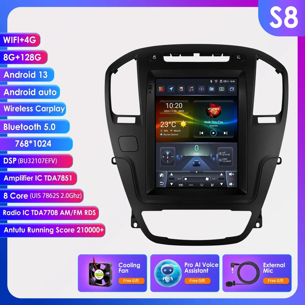 Radio multimedia con reproductor de vídeo y Android 13 para coche Tesla de 9,7" para Opel Insignia Buick Regal 2009-2013, unidad principal Carplay de 2 Din 4G+WIFI