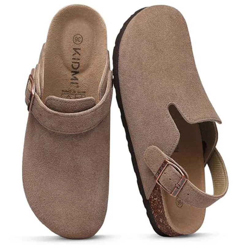 Litfun Women's Leather Clog Sandals With Cork Insole & Buckle_voghion.com