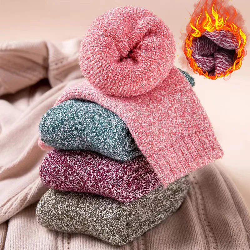 Calcetines térmicos de lana para mujer, medias cálidas y acogedoras para  senderismo, trabajo de invierno, suaves, para el hogar, 1 par - AliExpress