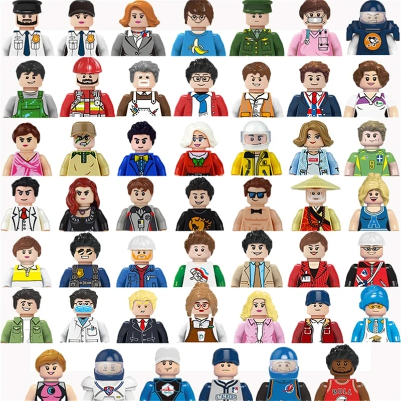 어린이용 3D 가족 피규어 세트, 빌딩 블록, 도시 노동자 소방관 의사 인형 벽..