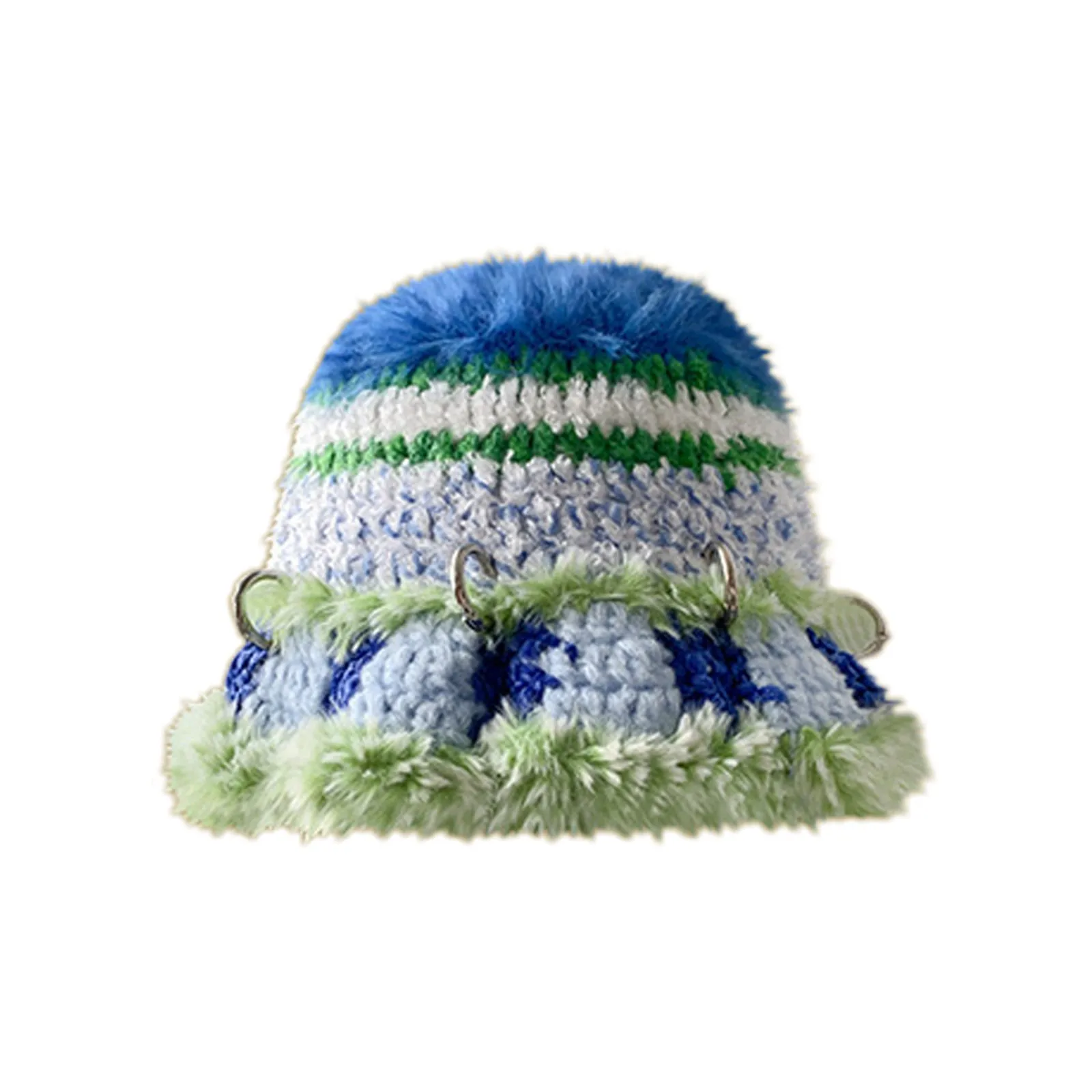 Y2k Knitted Hat For Women Fall Winter Warm Plush Striped Fisherman Hat Fluffy Cozy Elastic Stretch Knit Cap 4