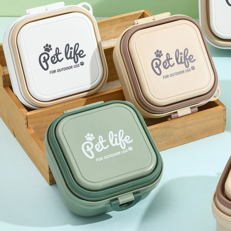 ThickenedFoldingPetBowlOutdoorPetDoubleBowlsTablewareTravel