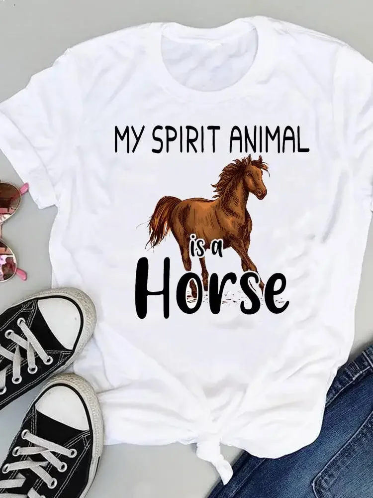 

Women Tees Horse 90s Love Letter Trend Ladies Summer Tops Wear Fashion Cartoon Tshirts Vacation Short Sleeve Graphic T-Shirt