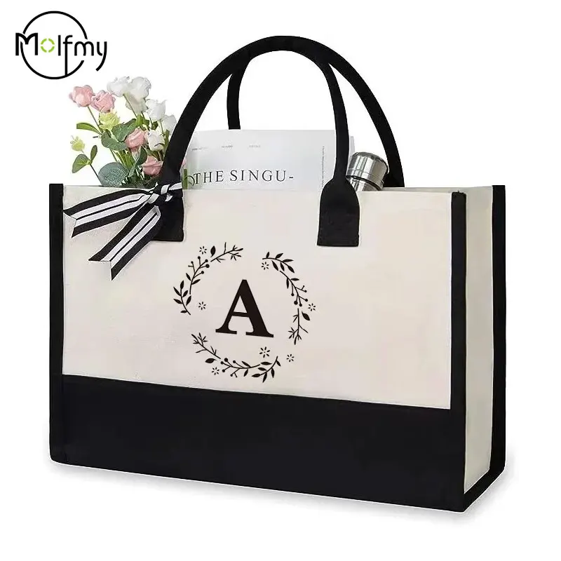 Personalized Canvas Tote Bag - Fashionable Large-Capacity Beach and Shopping Bag for Birthdays, Weddings, and Gifts