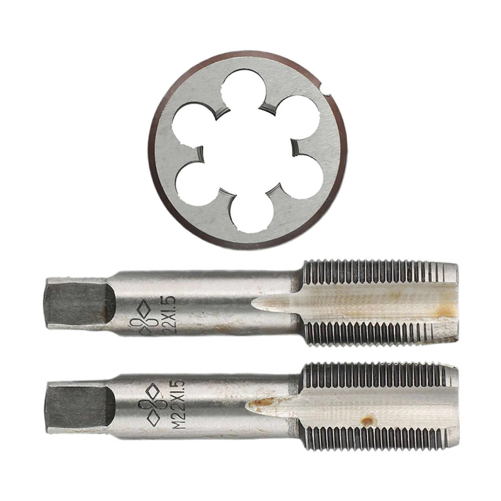 

HSS M22 X 1.5mm Taper & Plug Tap & M22 X 1.5mm Die 3 PCS Set Metric Thread Right Hand HSS Screw Tap Drill Bit Set Hand Tools