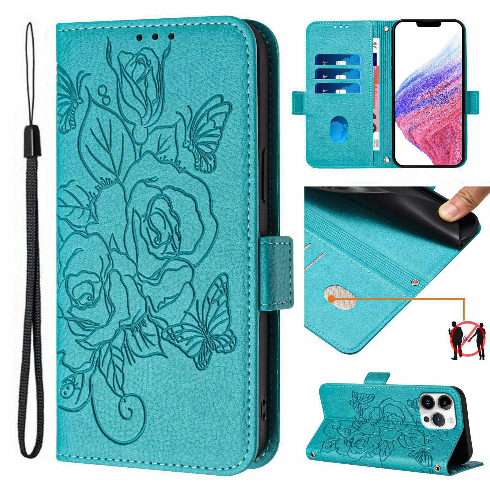 Elegant Floral Leather Phone Wallet Case - Premium Flip Cover Design