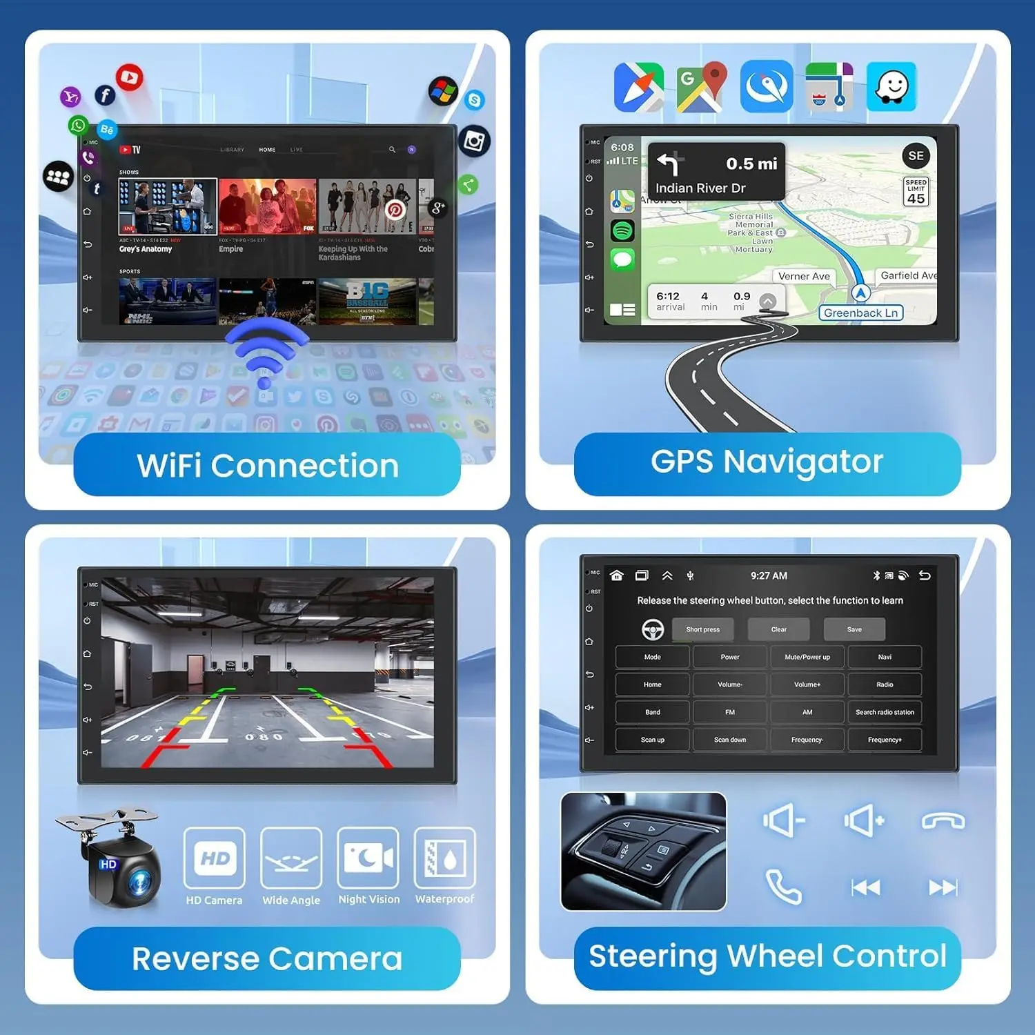 Radio para coche Android 13, reproductor de vídeo multimedia para coche 2 Din Carplay Android Auto, estéreo universal para coche de 7 pulgadas con Wi-Fi y navegación GPS, radio para coche 3