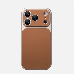 Luxury Leather Matte Shockproof Bumper Case with Full Lens Protection - iPhone 14 Pro Max (YW MB Brown)