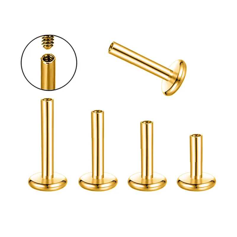 Internally Threaded Flat Back Disc Lip Labret Stud Pin Push in Threadless Piercing 10pcs/Lot 316L Stainlesss Steel 16G 18G 20G piercing jewelry body piercing jewelry body jewelry