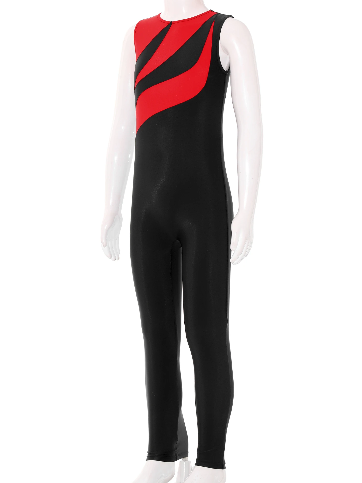 Kids Girls Color Block Dance Wear Sleeveless Unitard Stretchy Full Body Leotard Keyhole Back Jumpsuit Bodysuit for Gymnastics