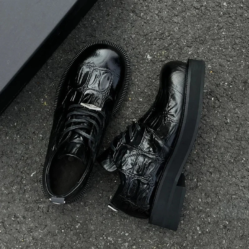 

Modern Men's British Style Thick Bottom Stone pattern Casual Soft Leather Oxfords Man Big Head Heightened Wedge Shoes Flatforms