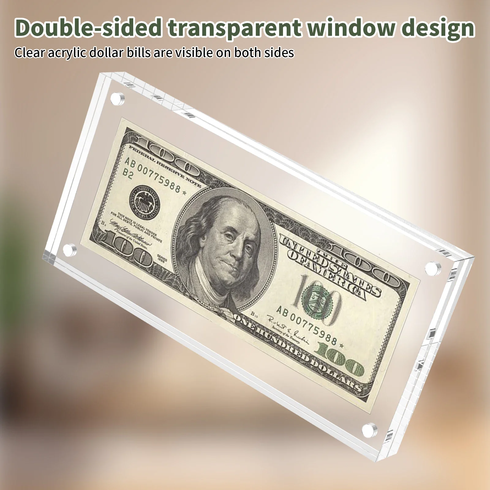 Dollar Bill Frame Acrylic Dollar Bill Holder Double Sided Transparent Currency Display Frame for Collectors Ticket Display