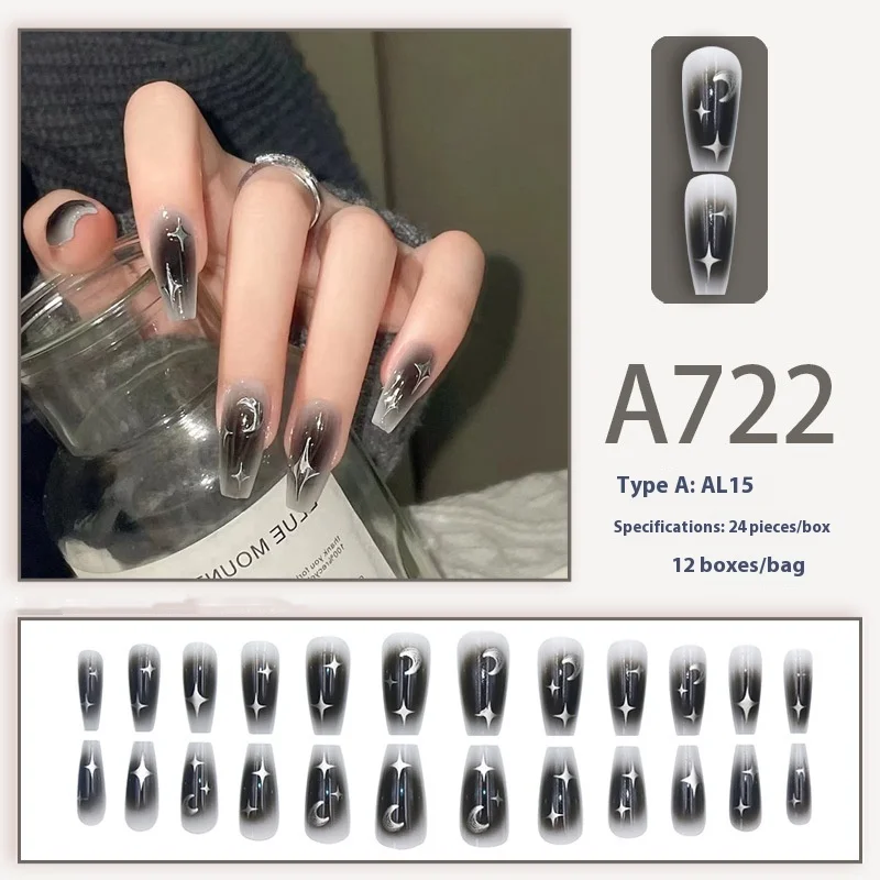 Dark Niche Wind, Stars, Black Trajectory Manicure Product Moon Gradient Wearable Armor Detachable and Reusable_voghion.com
