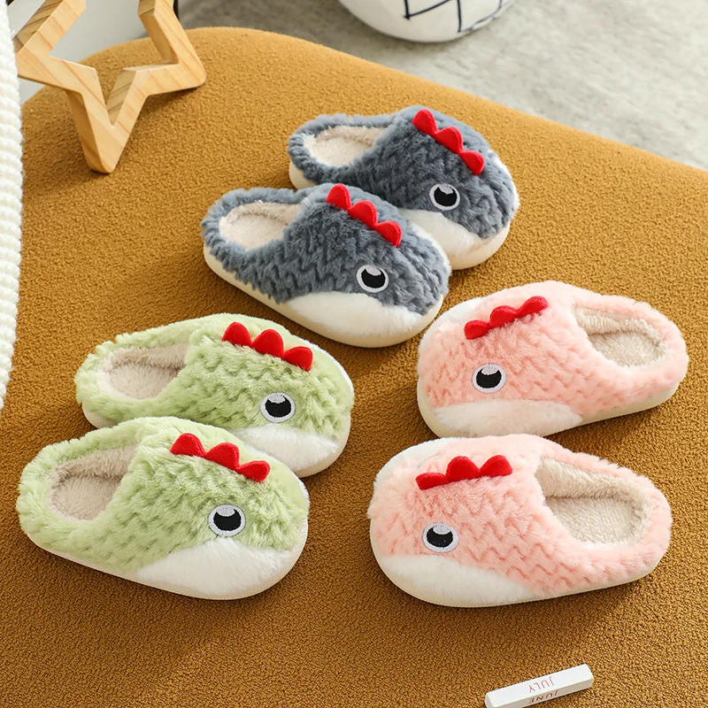 Kids Baby Cotton Slippers Cute Cartoon Dinosaur Cockscomb Non-slip Plush Winter Warm Shoes Indoor Home for Boys Girls Children cute mini dinosaur leafless fan usb handheld fashion with lanyard rechargeable silent fan kids home office gift