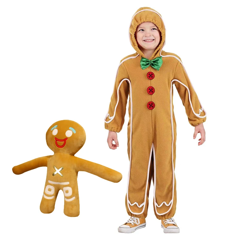 

Christmas Gingerbread Man Cosplay Costume Bodysuit Kids Jumpsuit Children Doll House Decoration for Kid Gifts Halloween