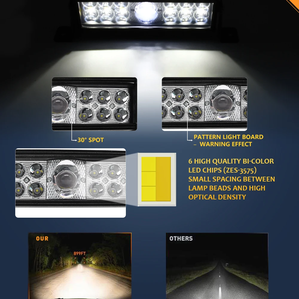 Auto LED Spotlights Work Light Bar White Yellow Flash 120w for Off Road 12V 24V