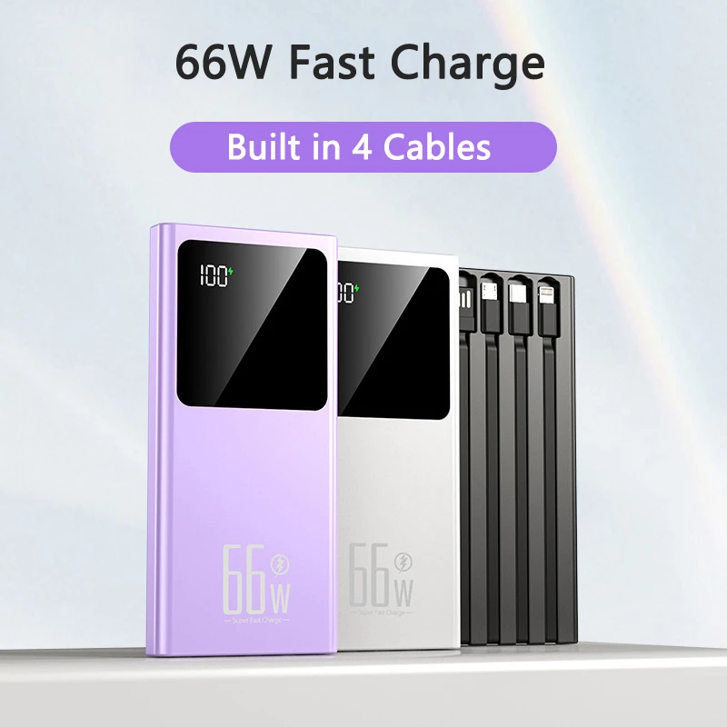 30000mAh Power Bank 66W Super Fast Charging PowerBank for iPhone 16 Samsung Xiaomi Mi Portable Charger Built in Cable Poverbank 3