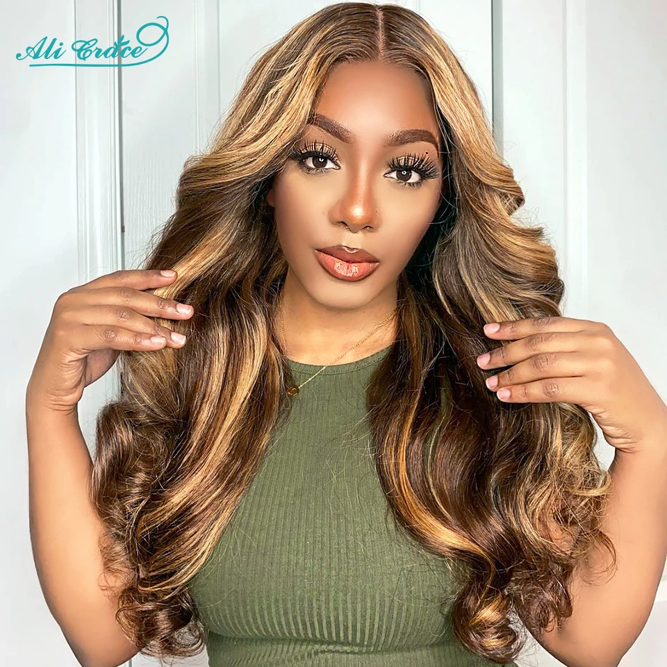 

Ali Grace #4/27 Highlight Lace Front Human Hair Wig Body Wave 4x4 Lace Closure Wig Pre-plucked For Women Ombre Lace Frontal Wigs