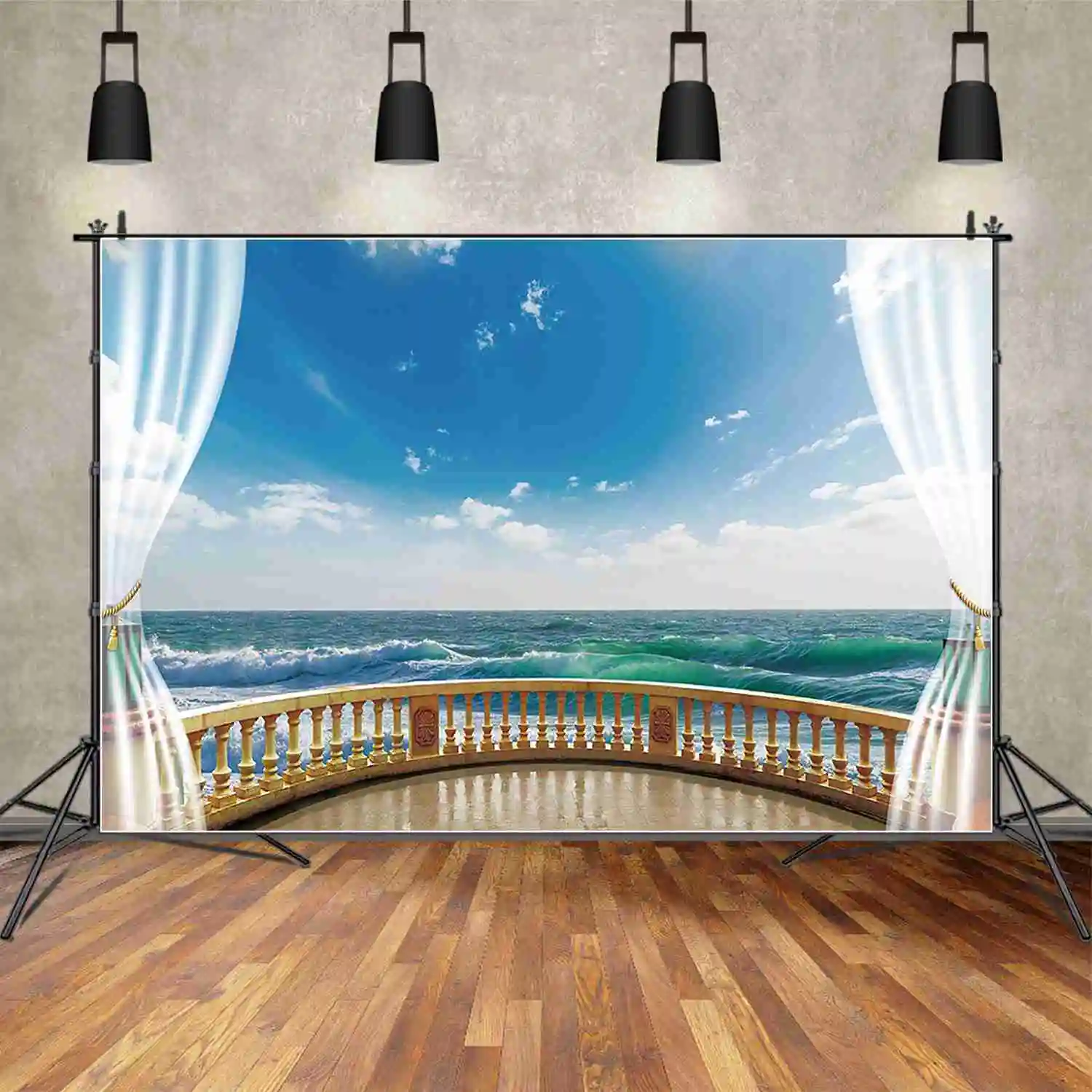 

MOON.QG Голубой океан спокойная морская вода праздничный фон Летний курорт тропический фон под заказ фотография Декор реквизит