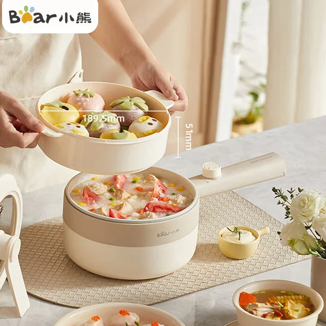 Bear – Mini cuiseur électrique antiadhésif de 1,6 l, 220v, outil de cuisine domestique pour 1 à 2 personnes, avec cuiseur vapeur 1